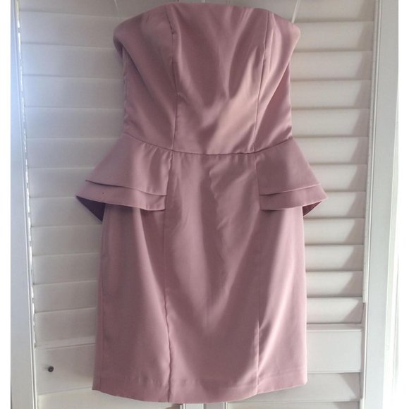 ROSE BLUSH PINK PEPLUM DRESS W REMOVABLE STRAPS - Picture 1 of 5